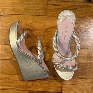kate spade Metallic Gold Braided Strap Wedge Sandals